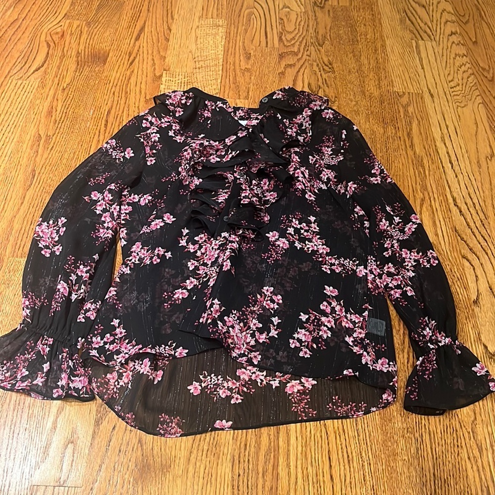 Misa Woman’s Black Pink Floral Blouse Size Xs